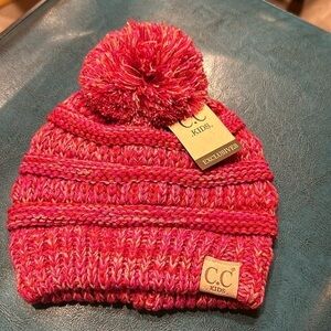 NWT CC beanie kids Pom exclusives color number 10 white, pink, orange